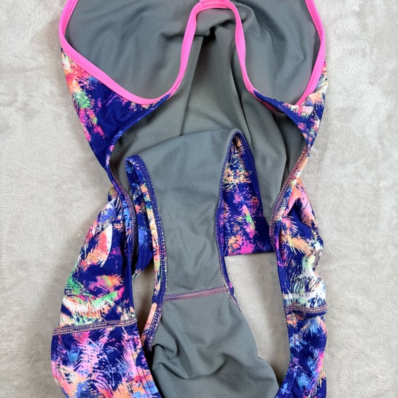 TYR One Piece Swimsuit Multicolor Tropical Print Pink Straps XL fits M/L - Picture 4 of 8